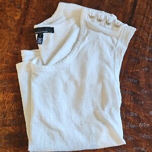 White House Black Market White Lace-up Shoulder Scoop Neck Top- Small